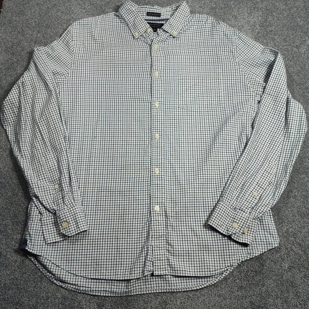 Banana Republic Mens Untucked Fit Organic Cotton Oxford Plaid Button Dn Shirt XL
